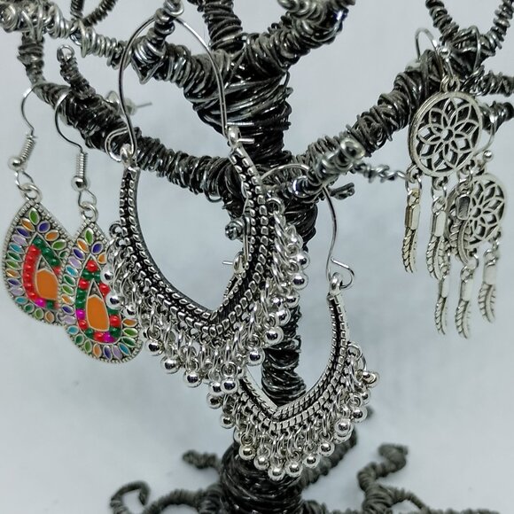 SALE! 3 PAIRS! BOHO EARRINGS Silver-Tone BLUE BUNNY'S BOHO BAUBLES - Picture 2 of 11